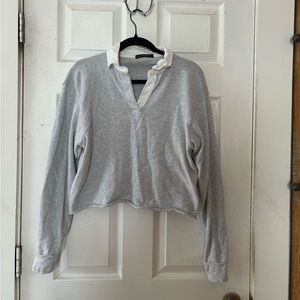 Brandy Melville Grey Collared Raw Hem Sweater Size OS